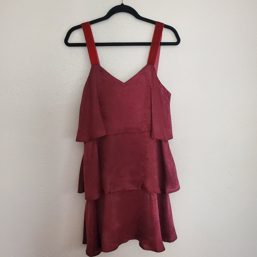 Sweet Lemon Maroon Tiered Ruffle Mini Dress Size M